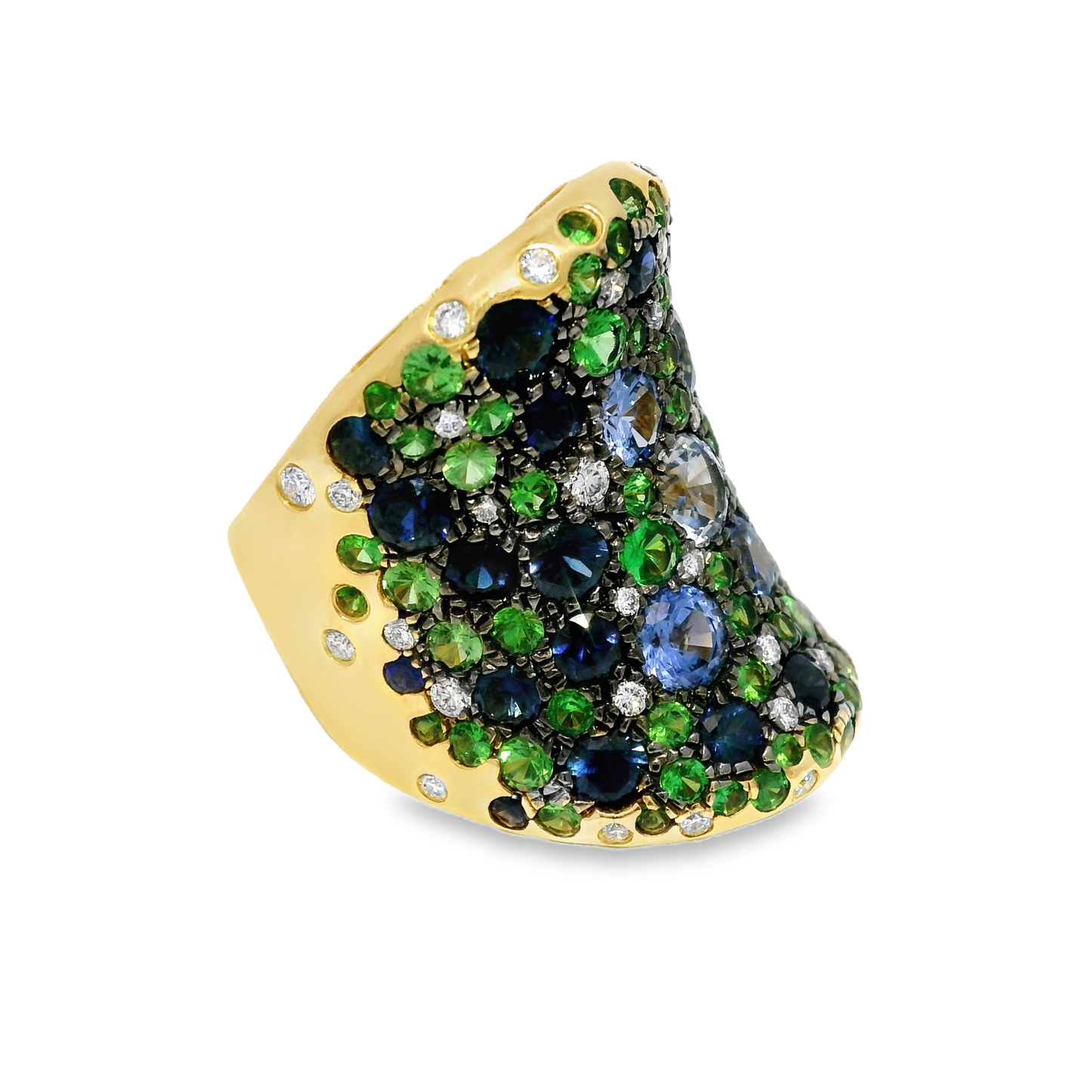 0.52CT Diamond and 8.44CT Mixed Sapphire Gemstone Ring 14K Yellow Gold