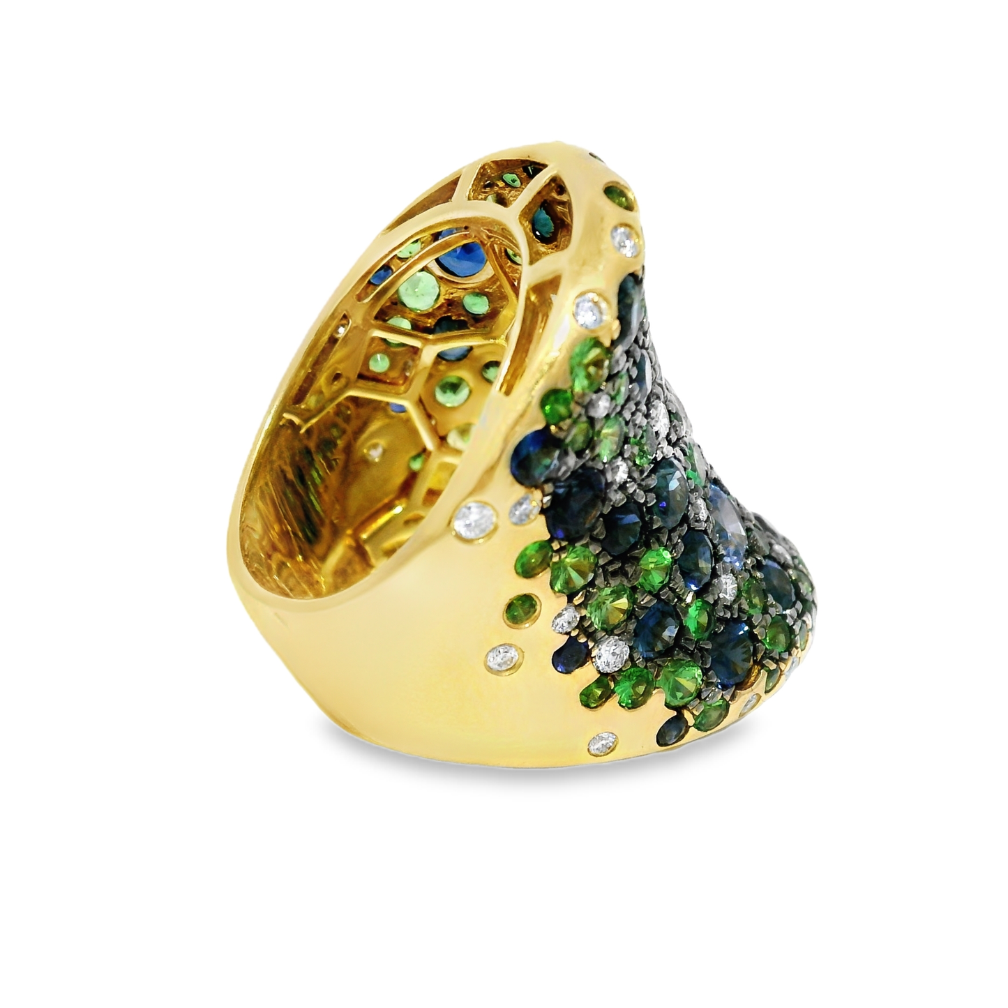 0.52CT Diamond and 8.44CT Mixed Sapphire Gemstone Ring 14K Yellow Gold