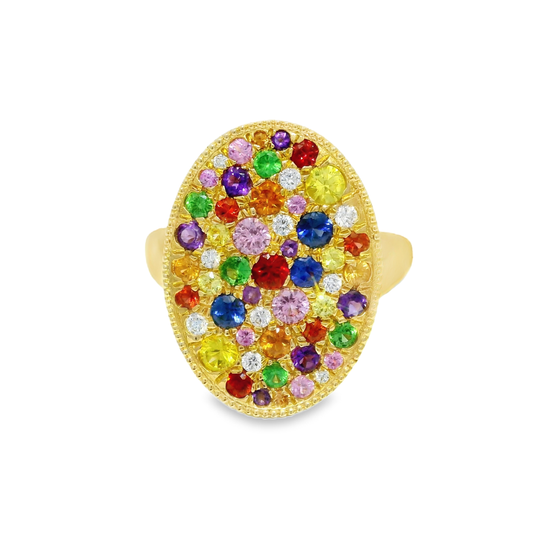 0.12CT Diamond and 1.47CT Multi-Colored Gemstone Ring 14K Yellow Gold