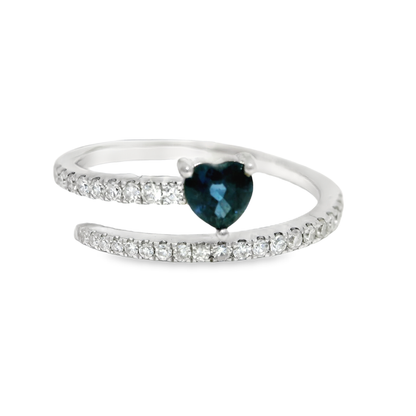 0.20CT Diamond and 0.36CT Blue Sapphire Ring 14K White Gold