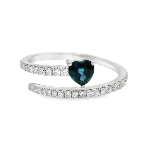 0.20CT Diamond and 0.36CT Blue Sapphire Ring 14K White Gold