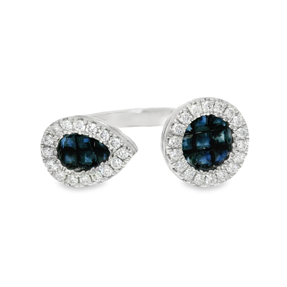 0.22CT Diamond and 0.80CT Blue Sapphire Ring 14K White Gold