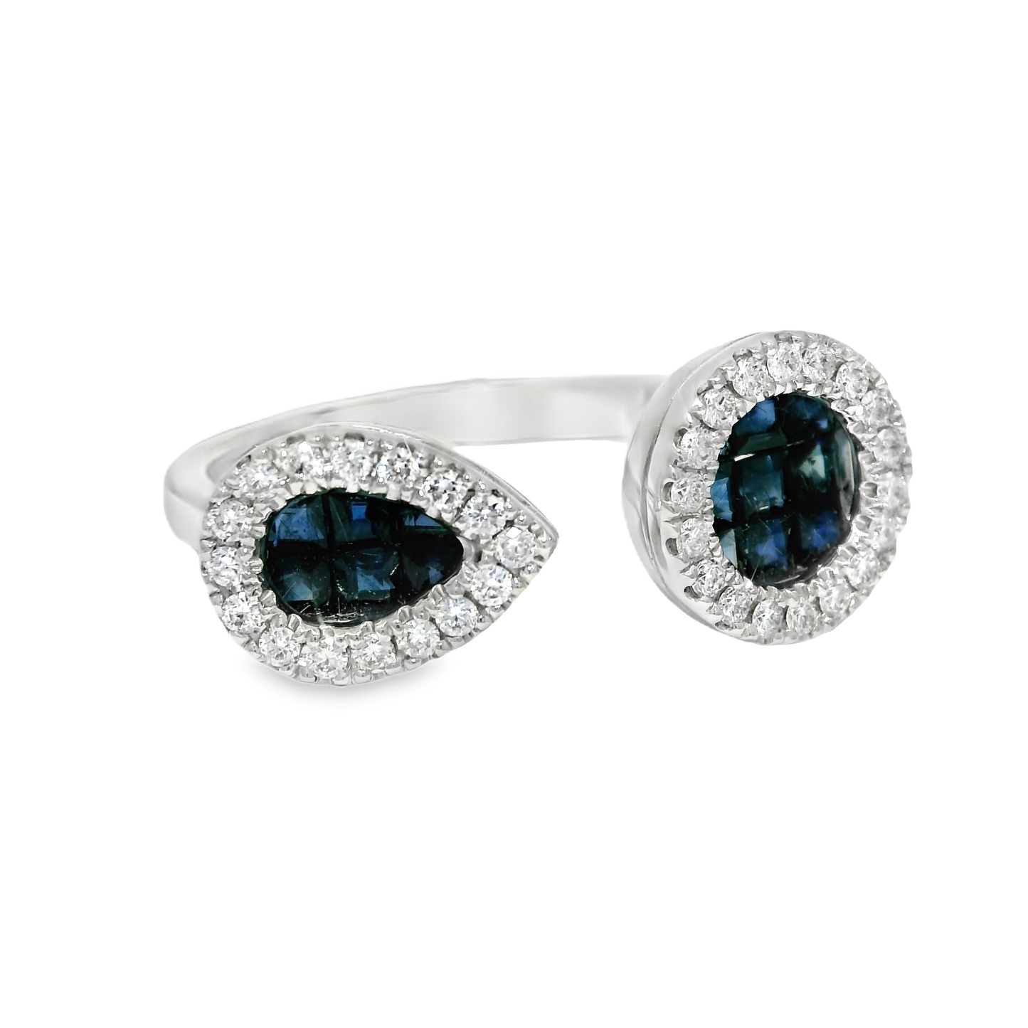 0.22CT Diamond and 0.80CT Blue Sapphire Ring 14K White Gold