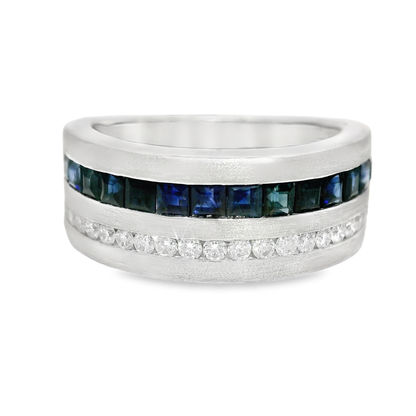 0.26CT Diamond and 1.13CT Blue Sapphire Ring 14K White Gold