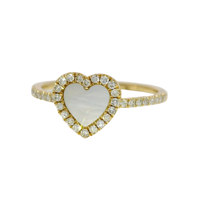 0.18CT Diamond Heart Ring with 0.36CT Mother of Pearl 14K Yellow Gold