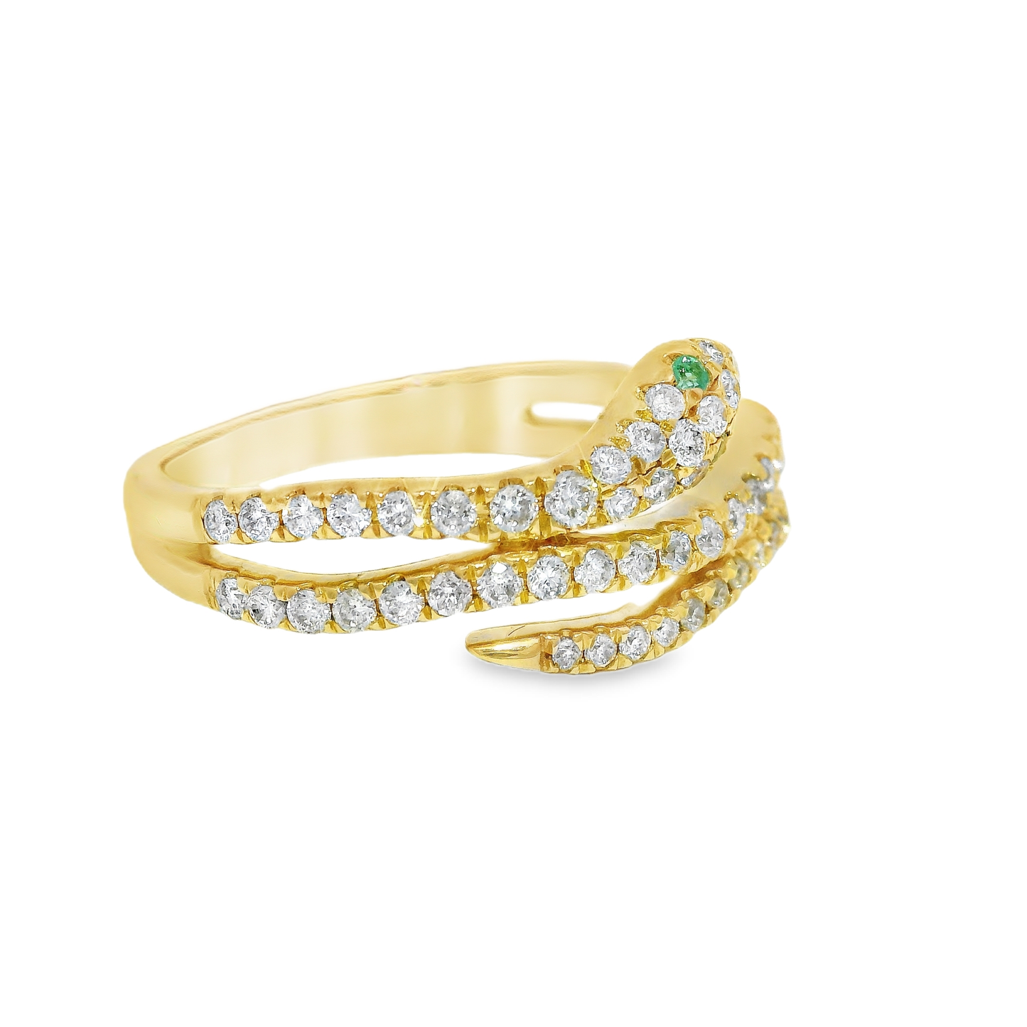 0.42CT Diamond and 0.03CT Emerald Serpent Ring 18K Yellow Gold