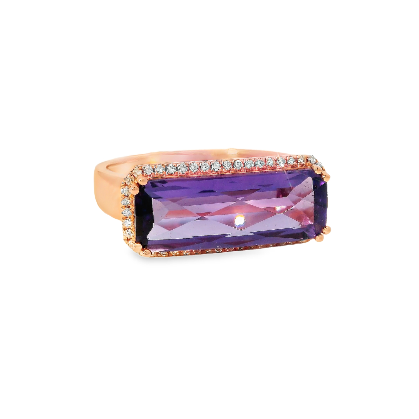 0.03CT Diamond and 4CT Purple Amethyst Ring 14K Rose Gold