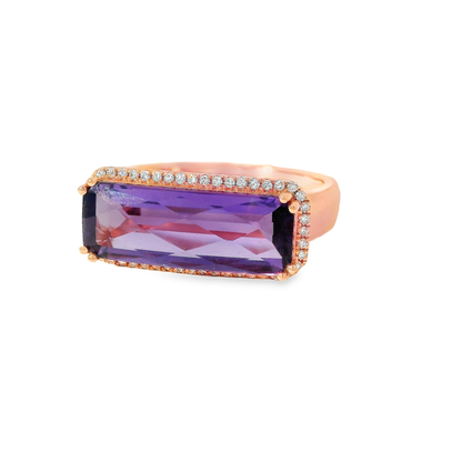 0.03CT Diamond and 4CT Purple Amethyst Ring 14K Rose Gold