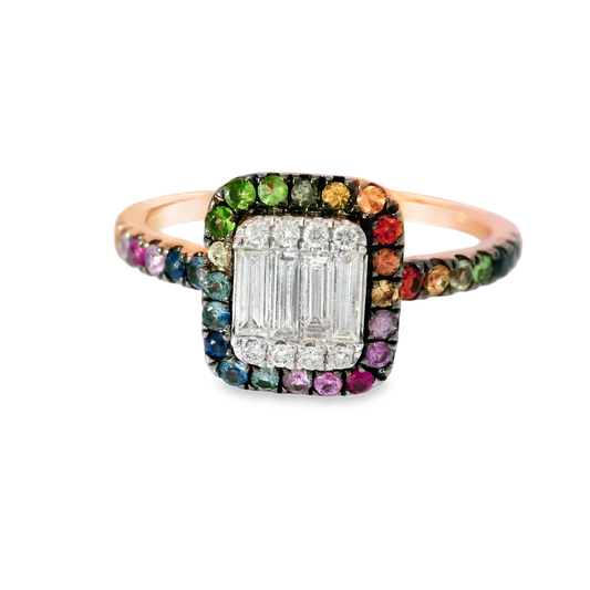 0.25CT Diamond and 0.25 Multi-Colored Gemstone Ring 14K Rose Gold