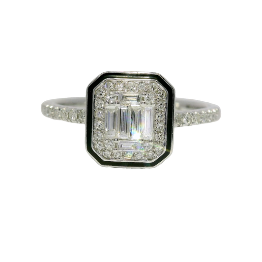0.39CT Diamond Ring with Black Enamel 14K White Gold