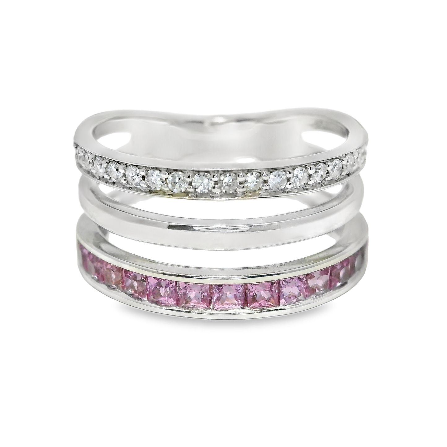 0.15CT Diamond and 0.90CT Pink Sapphire Ring 14K White Gold