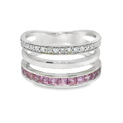0.15CT Diamond and 0.90CT Pink Sapphire Ring 14K White Gold