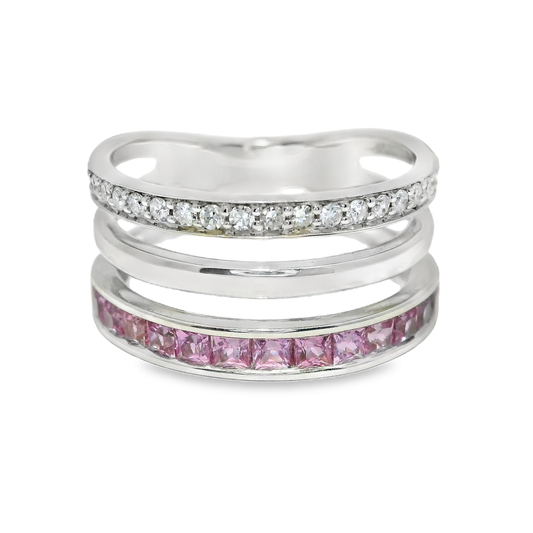 0.15CT Diamond and 0.90CT Pink Sapphire Ring 14K White Gold