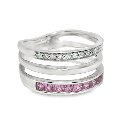 0.15CT Diamond and 0.90CT Pink Sapphire Ring 14K White Gold