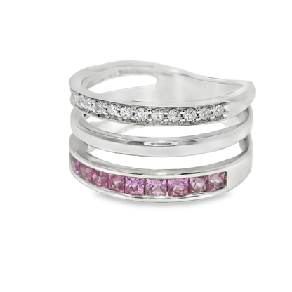 0.15CT Diamond and 0.90CT Pink Sapphire Ring 14K White Gold