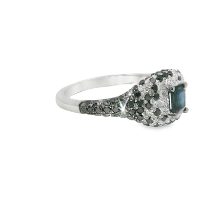 0.10Ct Diamond & 0.83CT Black & Blue Sapphire Ring 14k White Gold