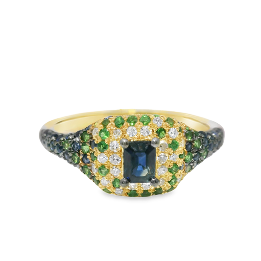 0.10CT Diamond & 0.84CT Green Garnet Sapphire Ring 14k Yellow Gold