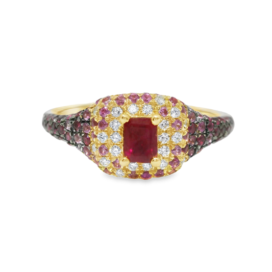 0.10CT Diamond & 0.84CT Pink Sapphire  Ring 14k Yellow Gold