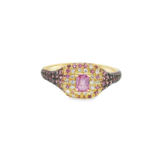 0.10CT Diamond and 0.80CT Pink Sapphire Ring 14k Yellow Gold