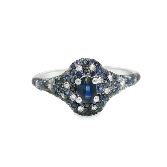 0.11Ct Diamond & 0.75CT Blue Sapphire Ring 14k White Gold