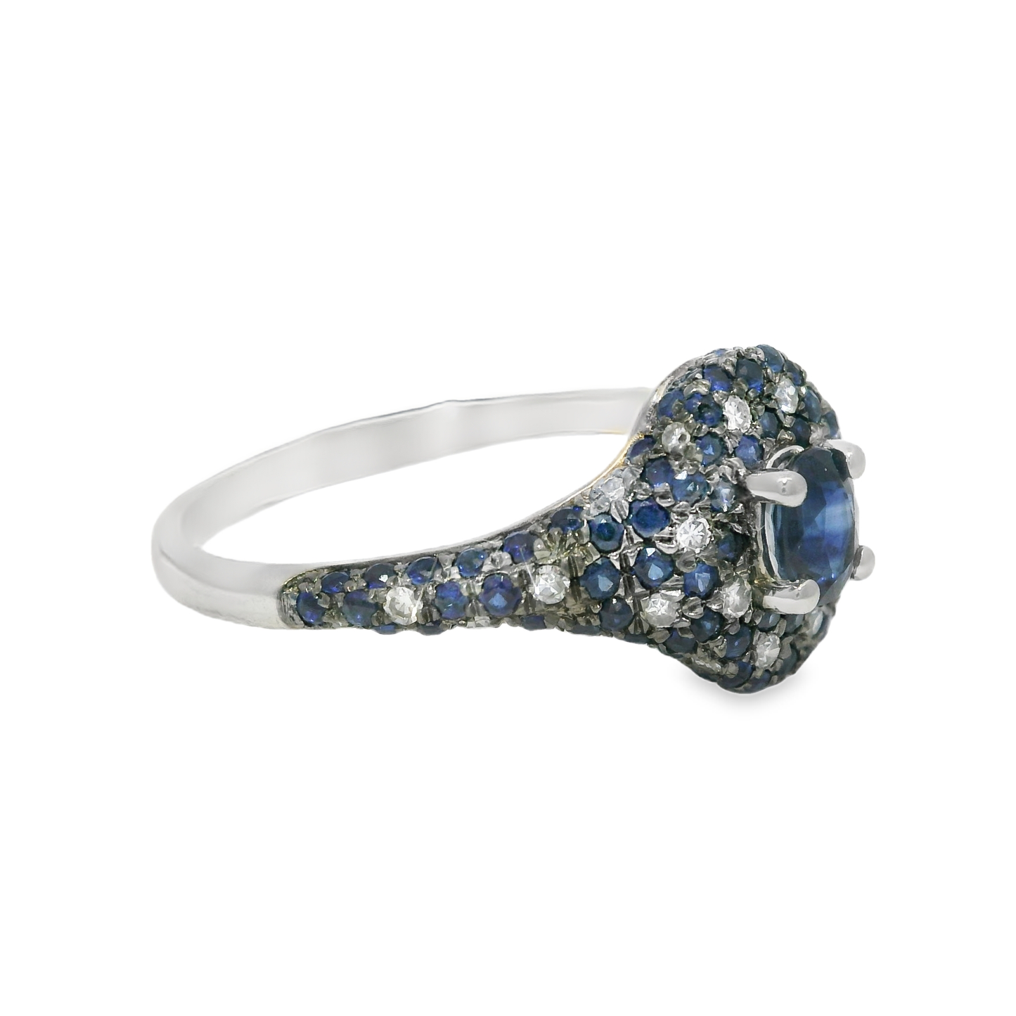 0.11Ct Diamond & 0.75CT Blue Sapphire Ring 14k White Gold