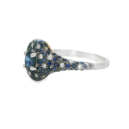 0.11Ct Diamond & 0.75CT Blue Sapphire Ring 14k White Gold
