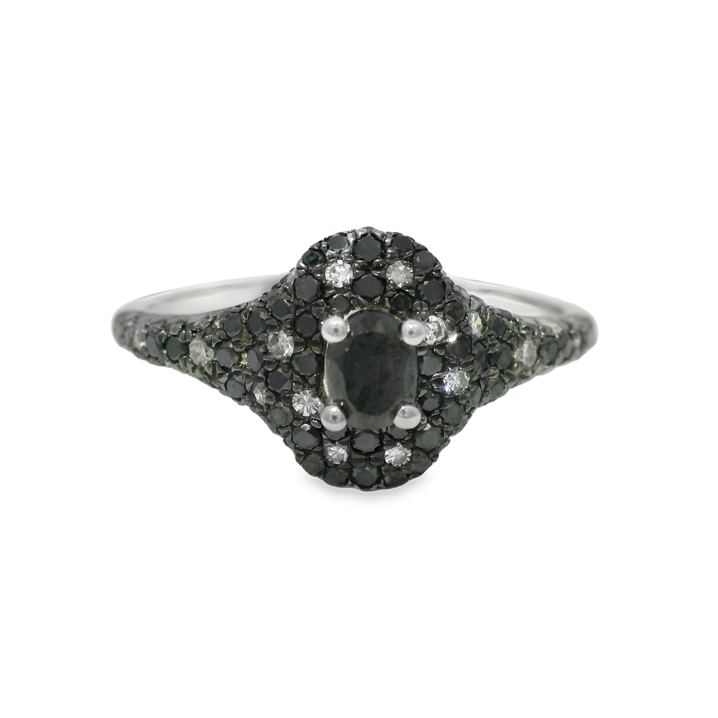 0.11CT Diamond and 0.74CT Black Diamond Ring 14k White Gold
