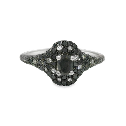 0.11CT Diamond and 0.74CT Black Diamond Ring 14k White Gold
