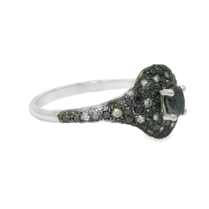 0.11CT Diamond and 0.74CT Black Diamond Ring 14k White Gold