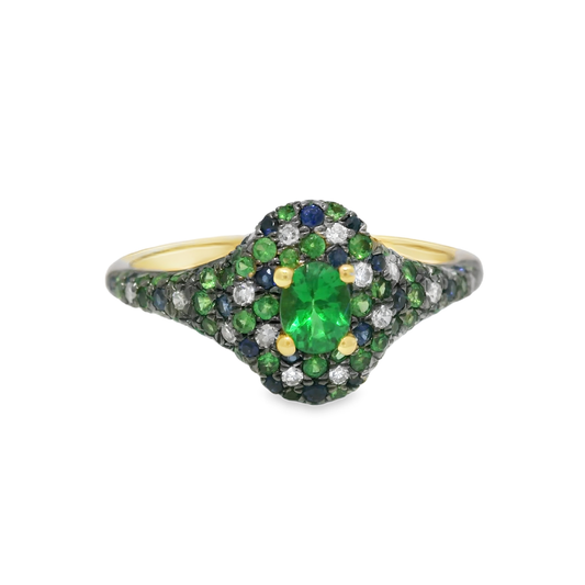 0.11CT Diamond and 0.70CT Green Garnet Sapphire Ring 14k Yellow Gold