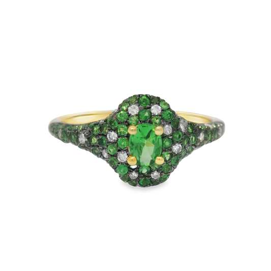 0.11CT Diamond and 0.67CT Green Garnet Sapphire Ring 14k Yellow Gold