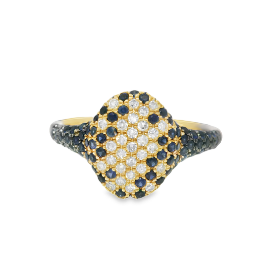0.15CT Diamond and 0.67CT Blue Sapphire Ring 14k Yellow Gold