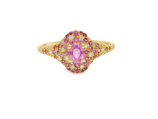 0.11CT Diamond & 0.71CT Pink Sapphire Ring 14k Yellow Gold