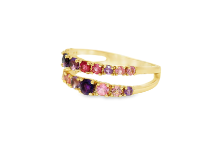 0.12CT Diamond & 0.32CT Amethyst Ring 14k Yellow Gold