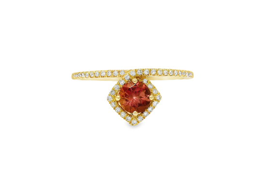 0.12CT Diamond & 0.38CT Pink Tourmaline Ring 14k Yellow Gold