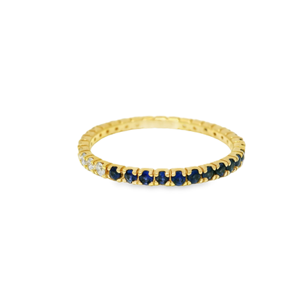 0.25CT Diamond & 0.29CT Blue Sapphire Ring 18k Yellow Gold