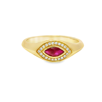 0.08CT Diamond & 0.25CT Ruby Ring 14k Yellow Gold