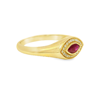 0.08CT Diamond & 0.25CT Ruby Ring 14k Yellow Gold