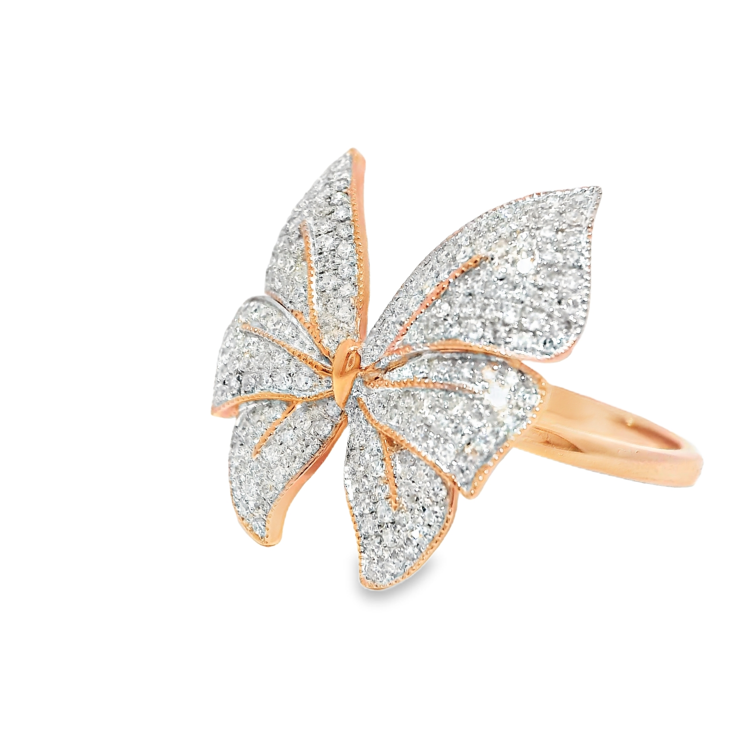 0.54CT Butterfly Diamond Ring 14K Rose Gold