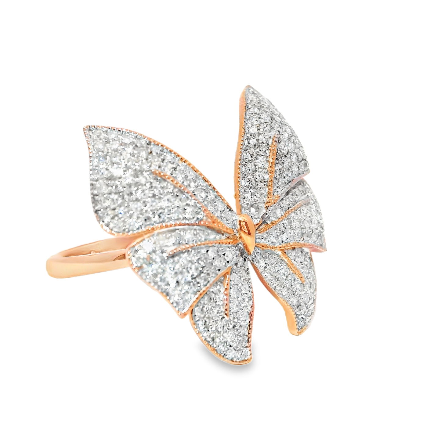 0.54CT Butterfly Diamond Ring 14K Rose Gold