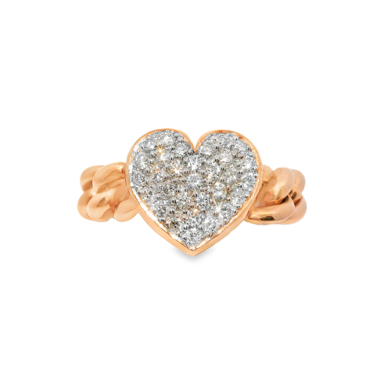 0.56CT Diamond Chain Heart Link Ring 18k Rose Gold