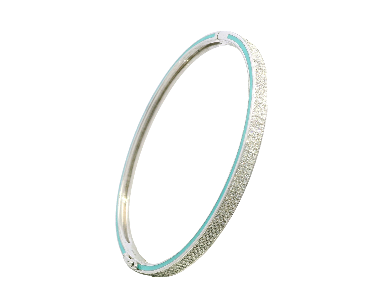 1.16CT Diamond Bangle with Turquoise Enamel 14k White Gold