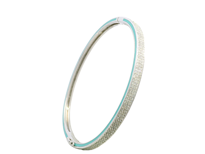 1.16CT Diamond Bangle with Turquoise Enamel 14k White Gold