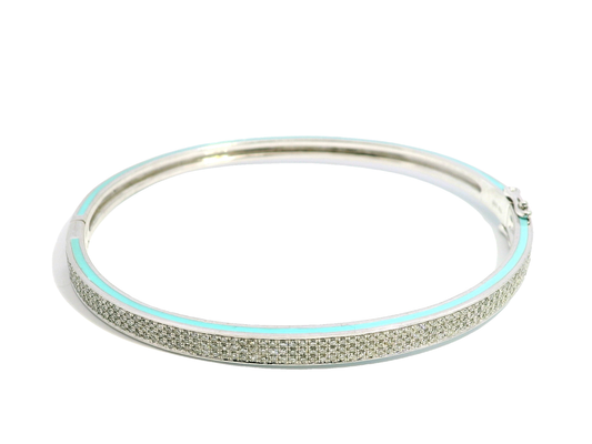 1.16CT Diamond Bangle with Turquoise Enamel 14k White Gold