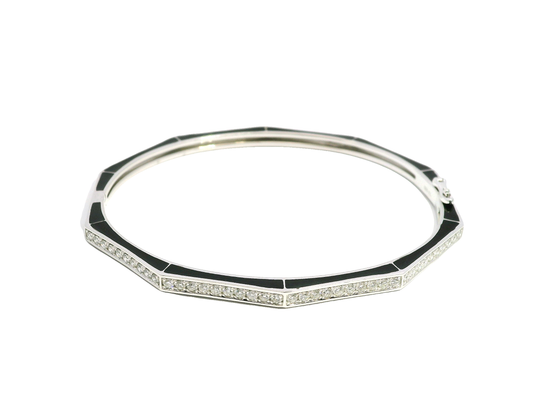 0.83Ct Diamond Bangle with Black Enamel 14k White Gold