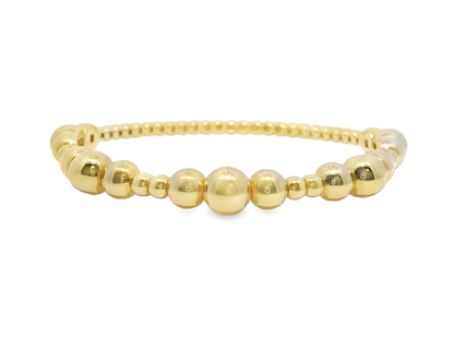 Plain Gold Graduated Beads Stretch Bangle 14k Gold