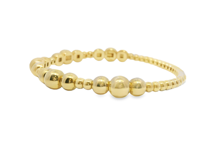 Plain Gold Graduated Beads Stretch Bangle 14k Gold