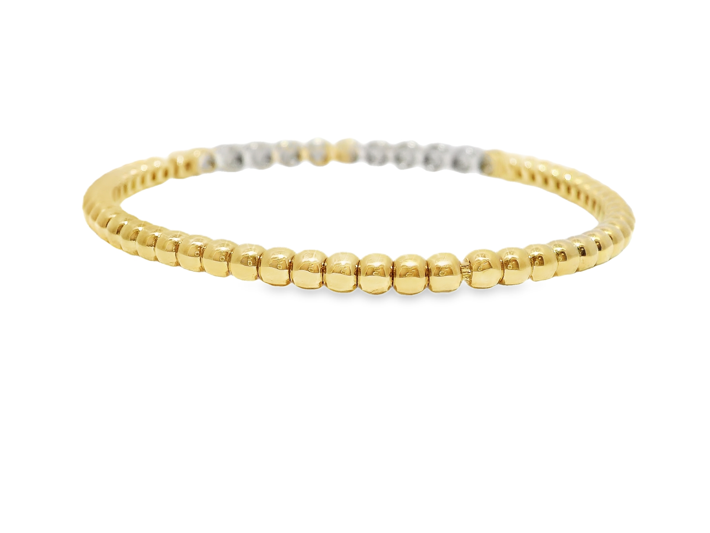 0.60CT Diamond 4 Stone Cluster ID Plain Beads Stretch Bangle 14k Yellow Gold