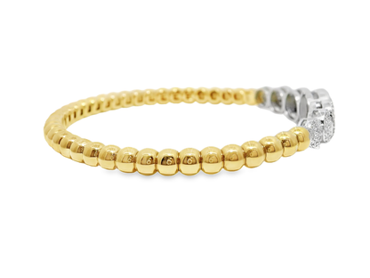1.59CT Graduated Diamond disk Plain Beads Stretch Bangle 14k Yellow Gold