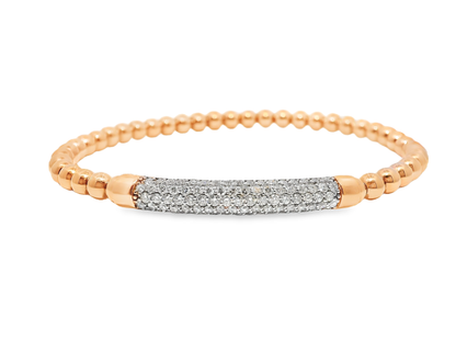 1.08CT Diamond ID Plain Beads Stretch Bangle 14k  Gold